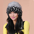 Fashion Women Mink hair Fur Hat Winter Warm Handmade Knitted Caps - Grey Black