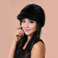 Fashion Women Mink hair Fur Hats Winter Warm Whole Leather Peaked Caps - Black