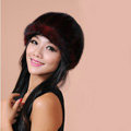 Fashion Women Mink hair Fur Hats Winter Warm Whole Leather Peaked Caps - Drak Red