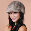 Fashion Women Mink hair Fur Hats Winter Warm Whole Leather Peaked Caps - Grey