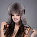 Fox fur leifeng hat for women man thermal winter windproof Ear protector Caps - Grey
