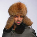 Fox fur leifeng hat man thermal winter windproof Ear protector male genuine leather Caps - Brown