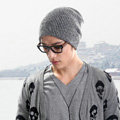 Men's fashion autumn winter genuine wool hat thermal warm casual knitted caps - Grey