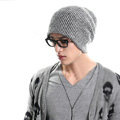 Men's fashion autumn winter genuine wool hat warm thermal casual knitted caps - Black White