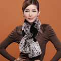 Women Fashion Knitted Rex Rabbit Fur Scarves Flower Winter Warm Scarf Wraps - Coffee Black