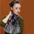 Women Fashion Knitted Rex Rabbit Fur Scarves Flower Winter Warm Scarf Wraps - Grey Purple