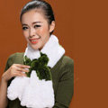 Women Fashion Knitted Rex Rabbit Fur Scarves Flower Winter Warm Scarf Wraps - White Green