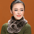 Women Fashion Knitted Rex Rabbit Fur Scarves Winter Warm Thicken Scarf Wraps - Brown