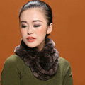 Women Fashion Knitted Rex Rabbit Fur Scarves Winter Warm Thicken Scarf Wraps - Coffee