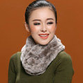 Women Fashion Knitted Rex Rabbit Fur Scarves Winter Warm Thicken Scarf Wraps - Grey White