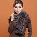 Women Fashion Knitted Rex Rabbit Fur Scarves Winter warm Wave Scarf Wraps - Dark Grey