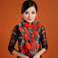 Women Fashion Knitted Rex Rabbit Fur Scarves Winter warm Wave Scarf Wraps - Orange Grey