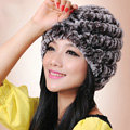 Women Knitted Rex Rabbit Fur Hats Thicker Winter Handmade Thermal Twill Caps - Brown