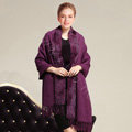 100% Wool Wraps Rabbit Fur Scarf Shawls Female Winter Warm Pashmina - Purple