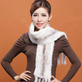 Genuine Knitted Mink fur scarf women winter warm female Tassel neck wraps - White