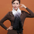 Genuine Knitted Rex rabbit fur scarf women winter warm female Gradient neck wraps - Black