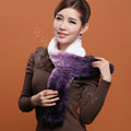 Genuine Knitted Rex rabbit fur scarf women winter warm female Gradient neck wraps - Purple