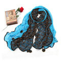 High-end Fashion long scarf shawl women warm lace chiffon wrap scarves - Blue