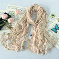 High end fashion embroidery flower lace silk long scarf shawl women wrap scarves - Beige