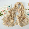 High end fashion embroidery flower lace silk scarf shawl women hollow wrap scarves - Beige