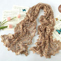 High end fashion embroidery flower lace silk scarf shawl women hollow wrap scarves - Khaki