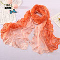 High end fashion embroidery flower lace silk scarf shawl women long gradient wrap scarves - Orange