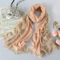 High end fashion embroidery flower lace silk scarf shawl women long wrap scarves - Beige