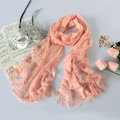 High end fashion embroidery flower lace silk scarf shawl women long wrap scarves - Pink
