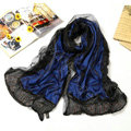 High end fashion long 100% silk scarf shawl women warm diamond wrap scarves - Blue
