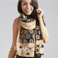 High-end fashion long flower scarf shawl women warm lace chiffon wrap scarves - Khaki