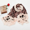 High-end fashion long flower scarf shawl women warm lace chiffon wrap scarves - Pink