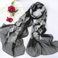 High-end fashion women 100% mulberry silk long embroidery scarf shawl wrap - Balck