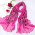 High-end fashion women 100% mulberry silk long embroidery scarf shawl wrap - Rose