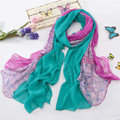High-end fashion women long floral diamond lace chiffon silk scarf shawl wrap - Blue