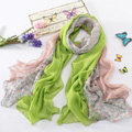 High-end fashion women long floral diamond lace chiffon silk scarf shawl wrap - Green