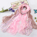 High-end fashion women long floral diamond lace chiffon silk scarf shawl wrap - Pink