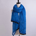 High-end fashion women long solid color skull chiffon silk scarf shawl wrap - Blue