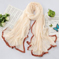 High-end fashion women real silk long soft solid color scarf shawl wrap - Beige