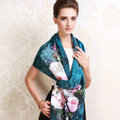 Luxury autumn and winter female 100% mulberry silk flowers print scarf shawl wrap - Dark blue