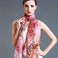 Luxury autumn and winter female 100% mulberry silk leopard print scarf shawl wrap - Pink