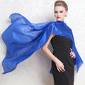 Luxury women autumn and winter long 100% mulberry silk solid color scarf shawl wrap - Blue