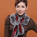 Winter women warm knitted Flower Rex rabbit fur scarf female neck wraps - Red Grey
