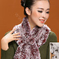 Winter women warm knitted Flower Rex rabbit fur scarf female neck wraps - Red