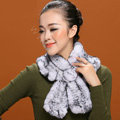 Winter women warm knitted Flower Rex rabbit fur scarf female neck wraps - White Black