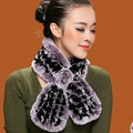 Winter women warm knitted Rex rabbit fur scarf female Flower neck wraps - Black Purple