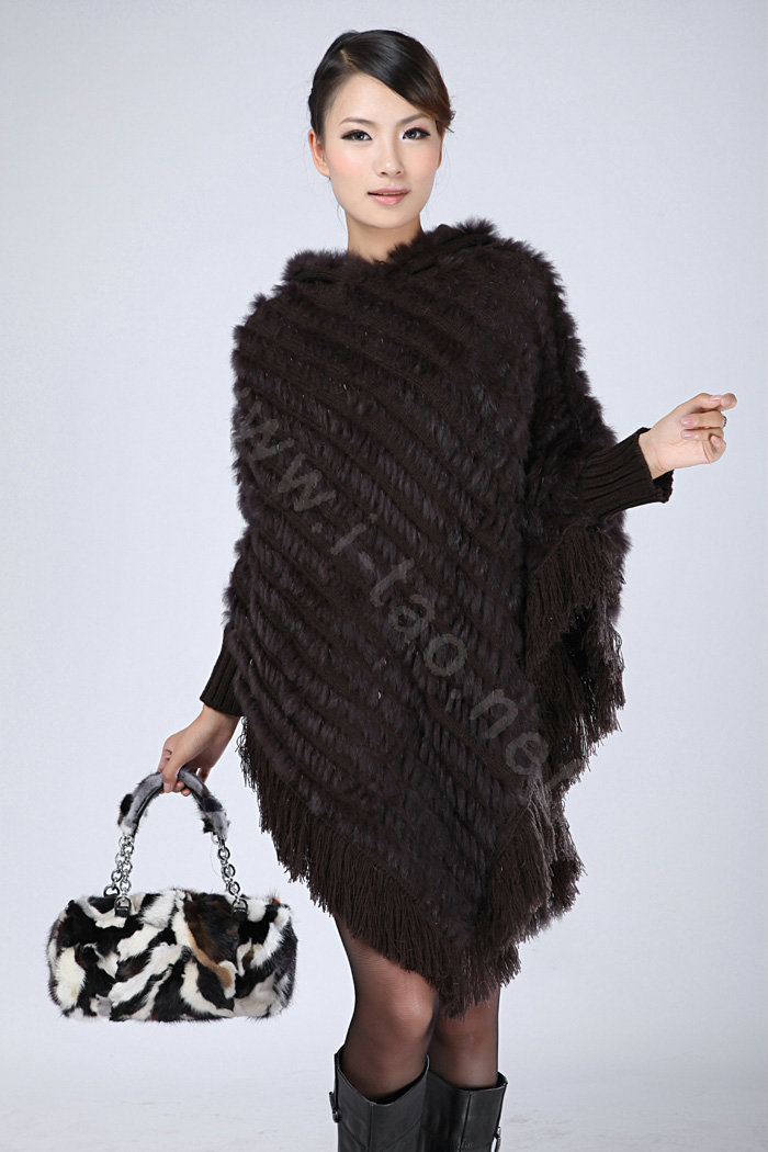 Buy Wholesale Woman Fashion Genuine Knitted Rabbit Fur Poncho Winter ...