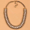 High-end fashion women choker exaggeration luxury crystal chain bib necklace - Gold