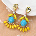 Luxury fashion women flower crystal diamond gems earrings - Yellow Blue