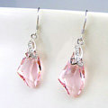 Luxury crystal diamond 925 sterling silver dangle earrings 4cm - Pink
