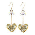 Luxury crystal diamond 925 sterling silver long heart dangle earrings - Champagne